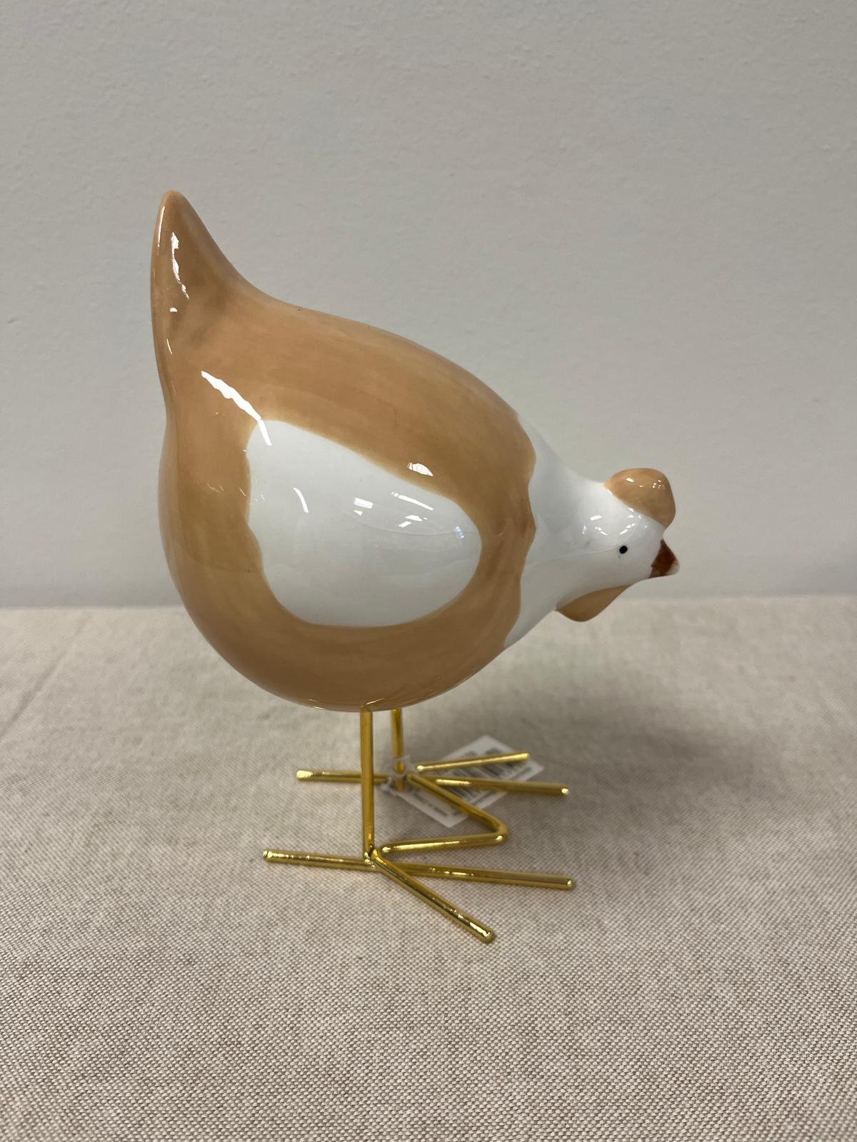 Ornament kip bruin/wit