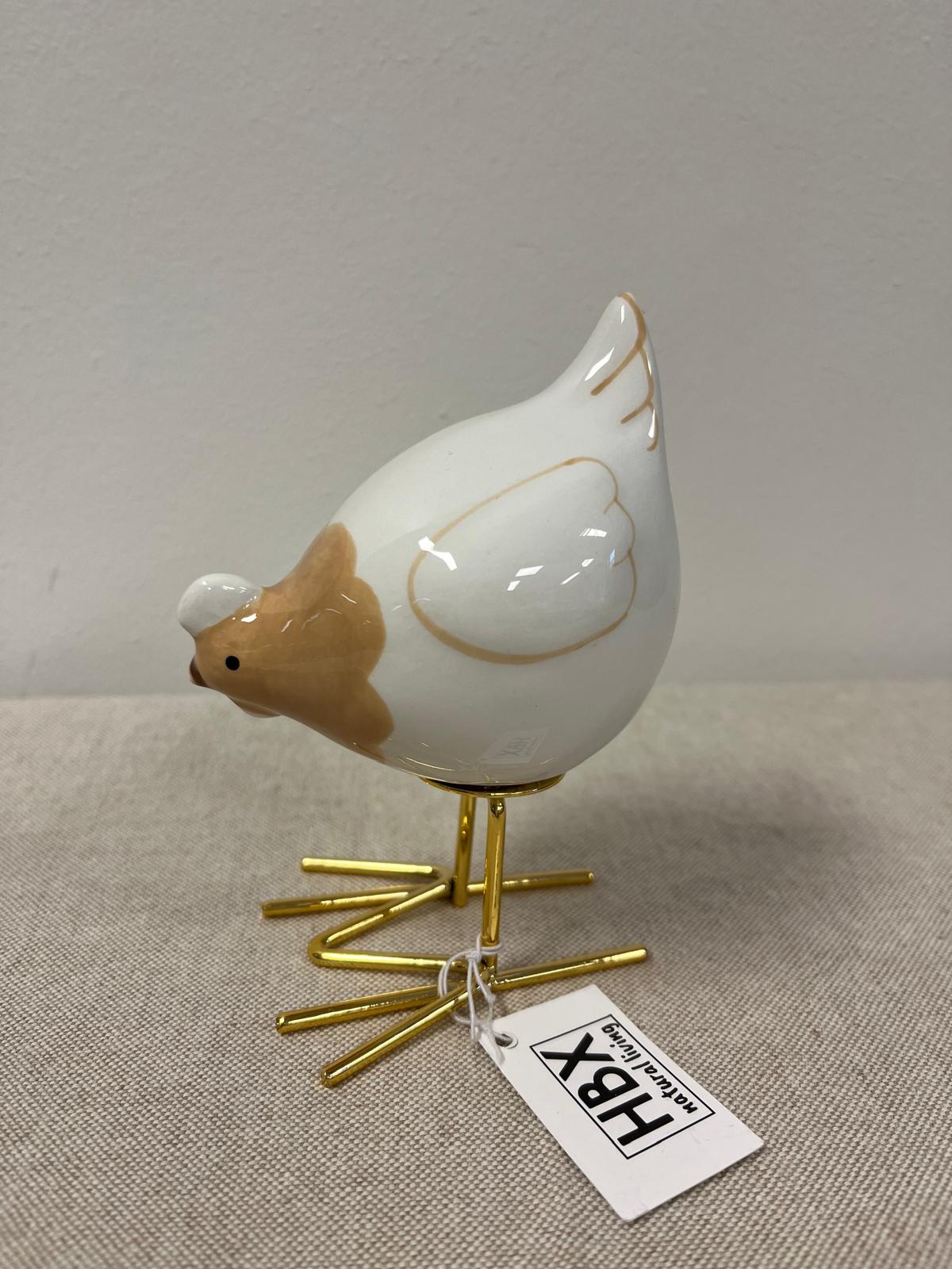 Ornament kip bruin/wit