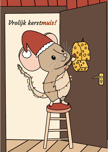 Wenskaart Kerstmuis (kerstkaart)