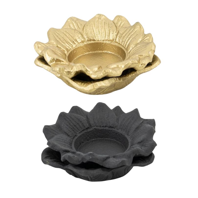 Waxinehouder Yara - Bloem Vormig Aluminium Zwart & Goud