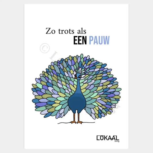 Wenskaart Zo trots als een pauw