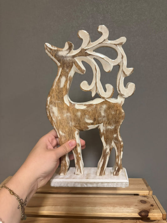 Ornament Hert Hout Wit