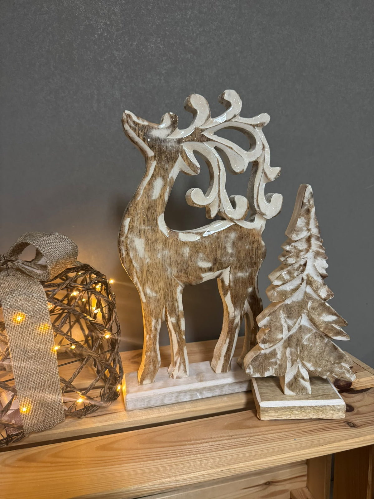 Ornament Hert Hout Wit