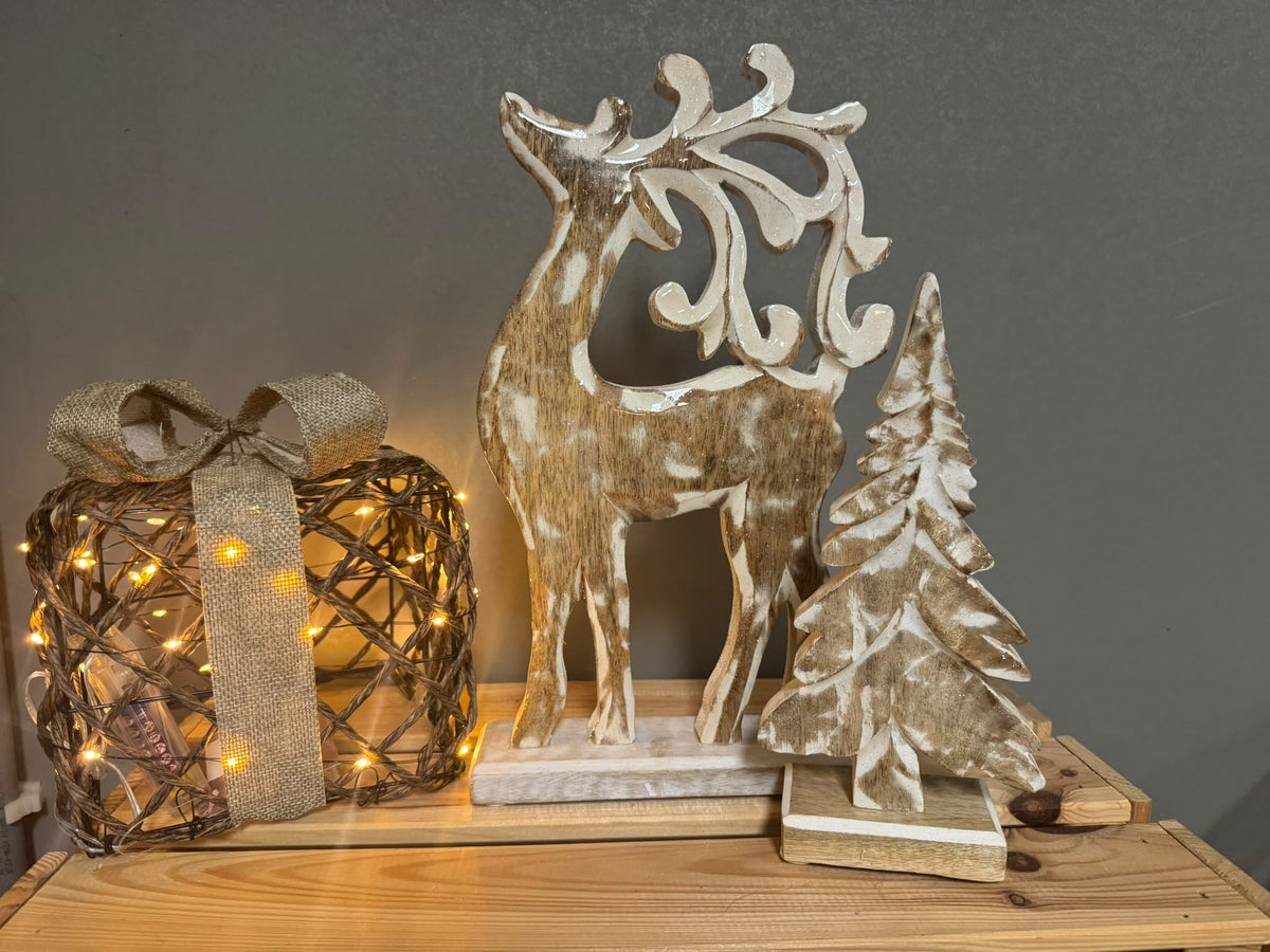 Ornament Hert Hout Wit