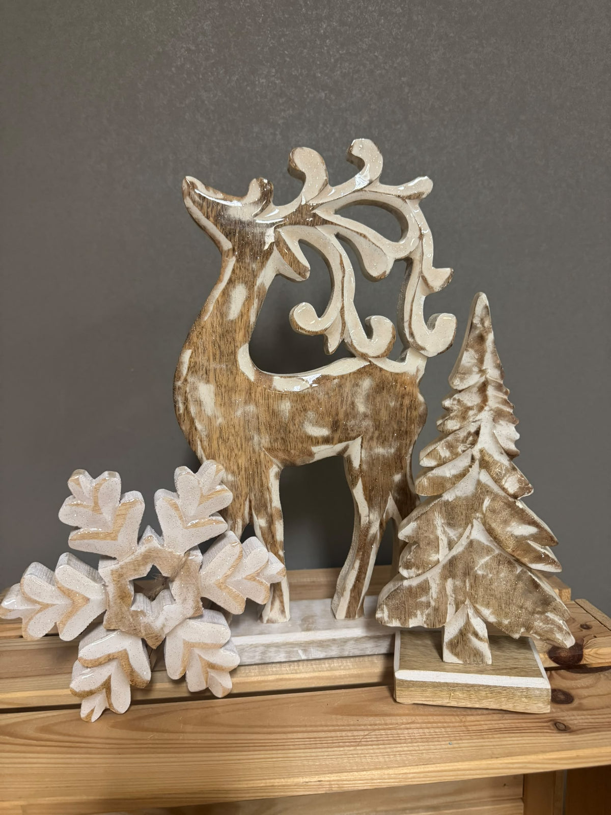 Ornament Hert Hout Wit