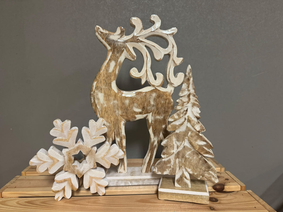 Ornament Hert Hout Wit