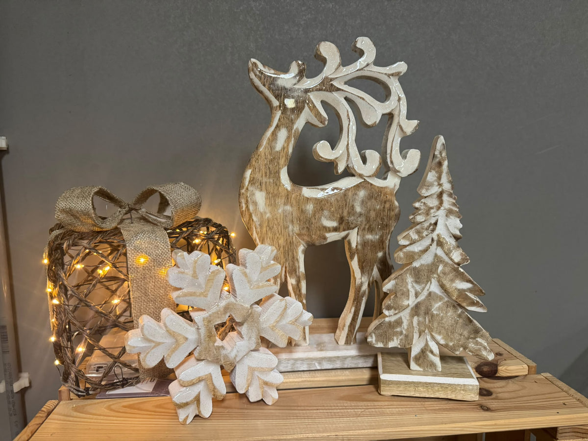 Ornament Hert Hout Wit