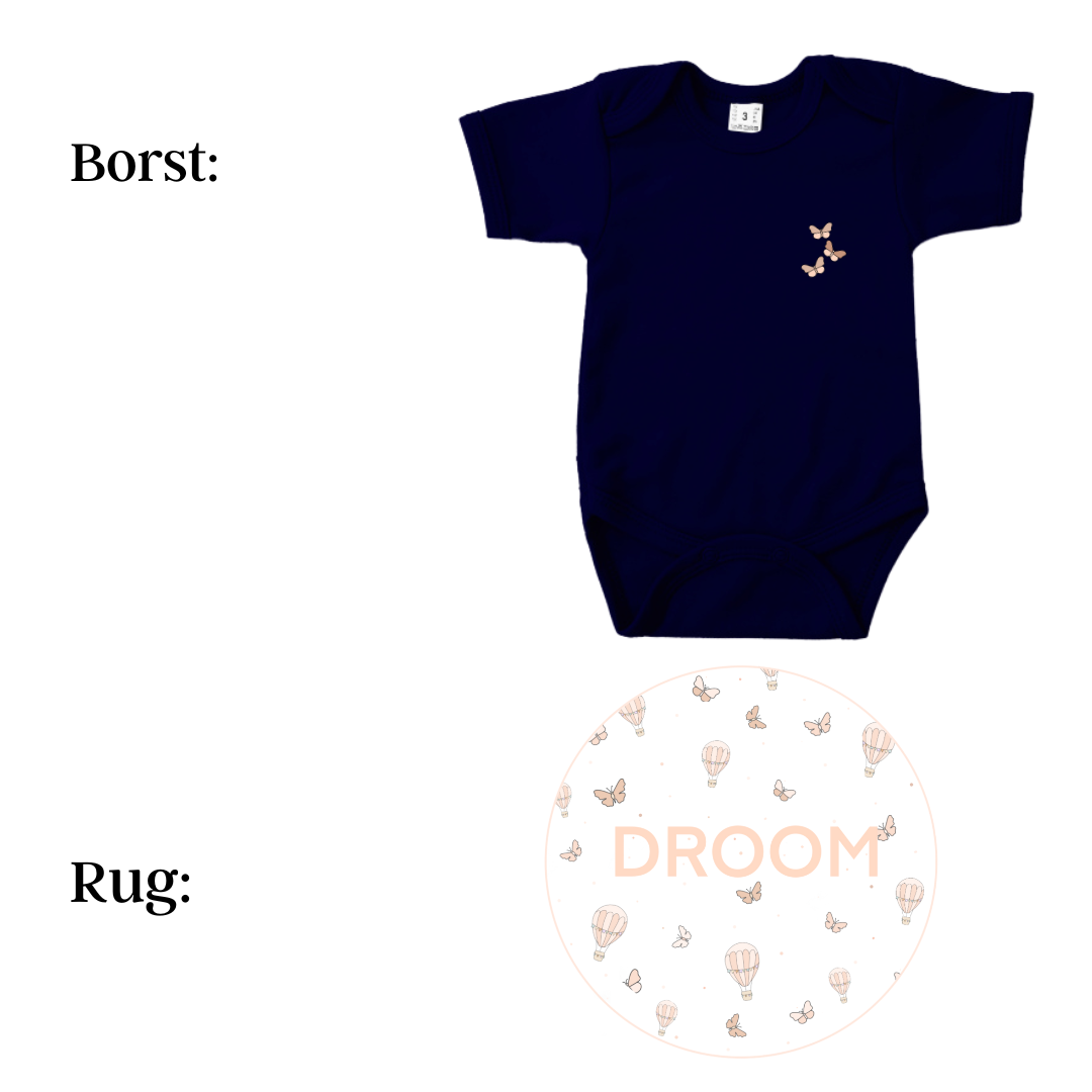 Romper - maat 56-92 - Navy - korte mouw - (ontwerp naar keuze)