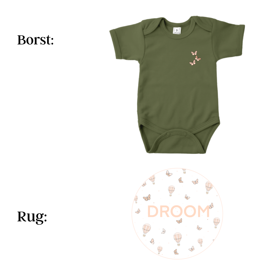 Romper - maat 56-92 - Army groen - korte mouw - (ontwerp naar keuze)