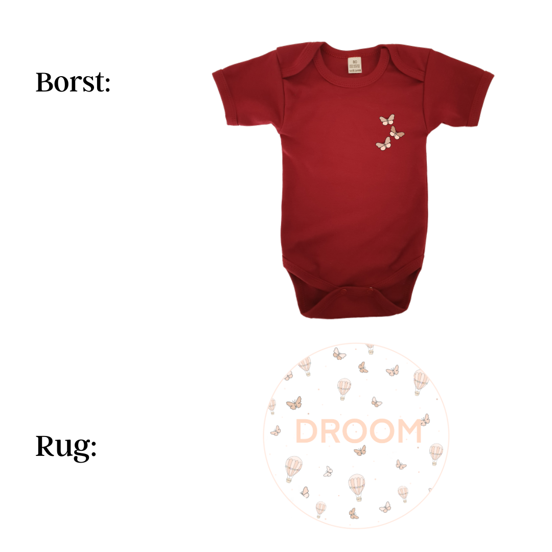 Romper - maat 56-92 - Burgundy - korte mouw - (ontwerp naar keuze)