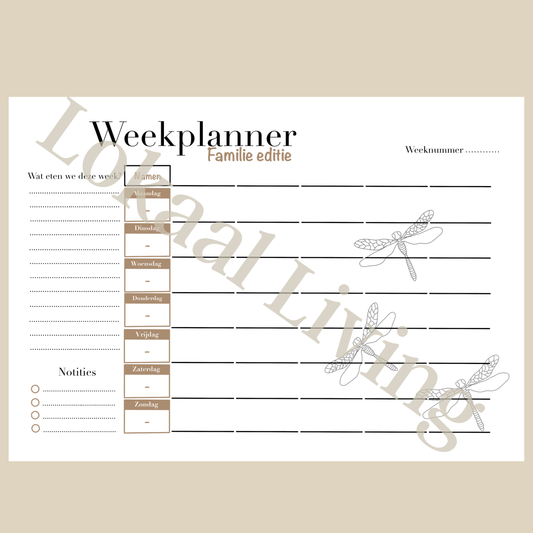 Familie weekplanner Libelle (printable)