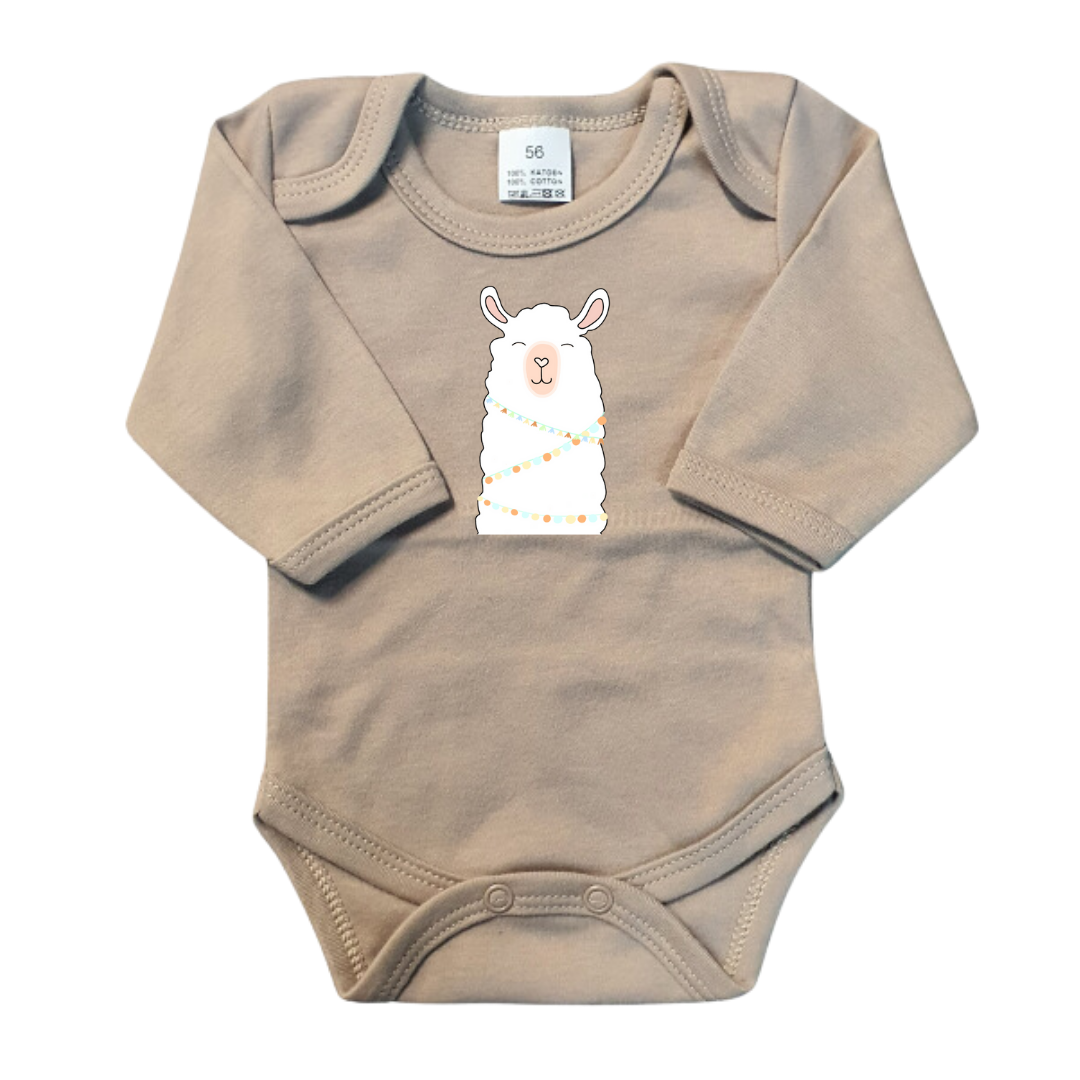 Rompers - maat 56-92 - zand - lange mouw - (ontwerp naar keuze)