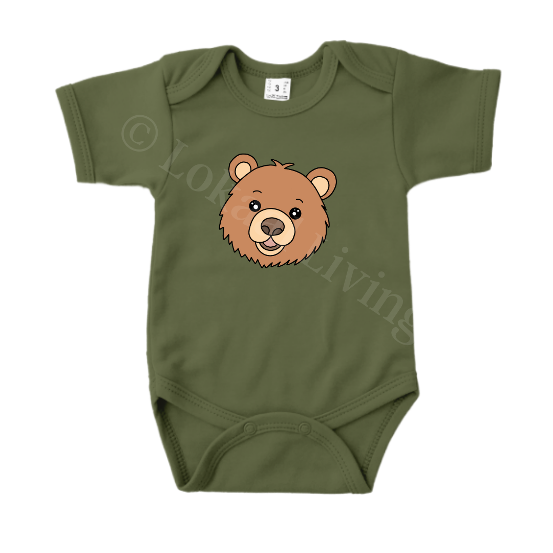 Romper - maat 56-92 - Army groen - korte mouw - (ontwerp naar keuze)
