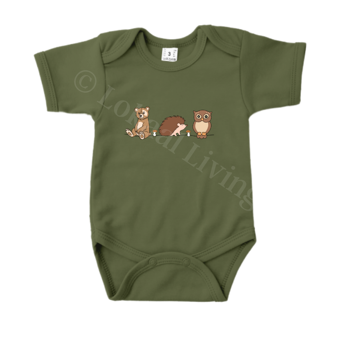 Romper - maat 56-92 - Army groen - korte mouw - (ontwerp naar keuze)