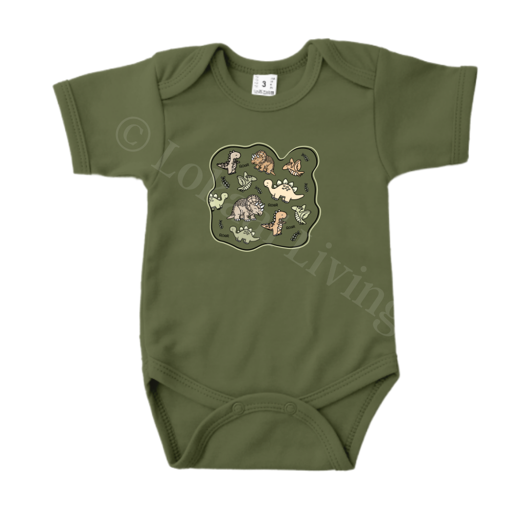 Romper - maat 56-92 - Army groen - korte mouw - (ontwerp naar keuze)