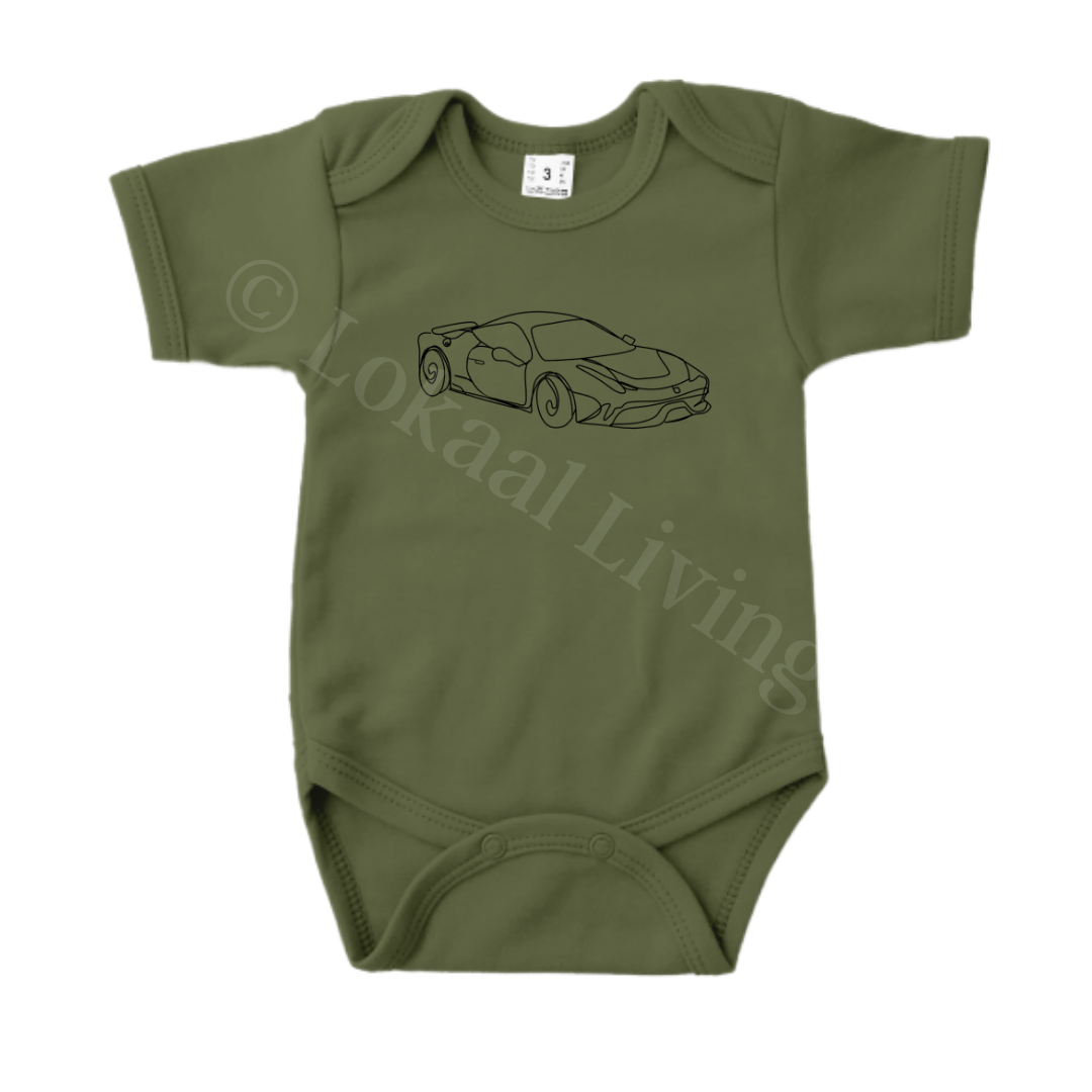 Romper - maat 56-92 - Army groen - korte mouw - (ontwerp naar keuze)