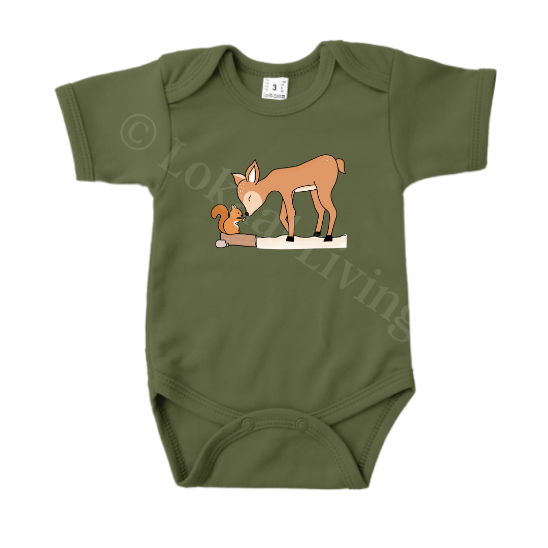 Romper - maat 56-92 - Army groen - korte mouw - (ontwerp naar keuze)