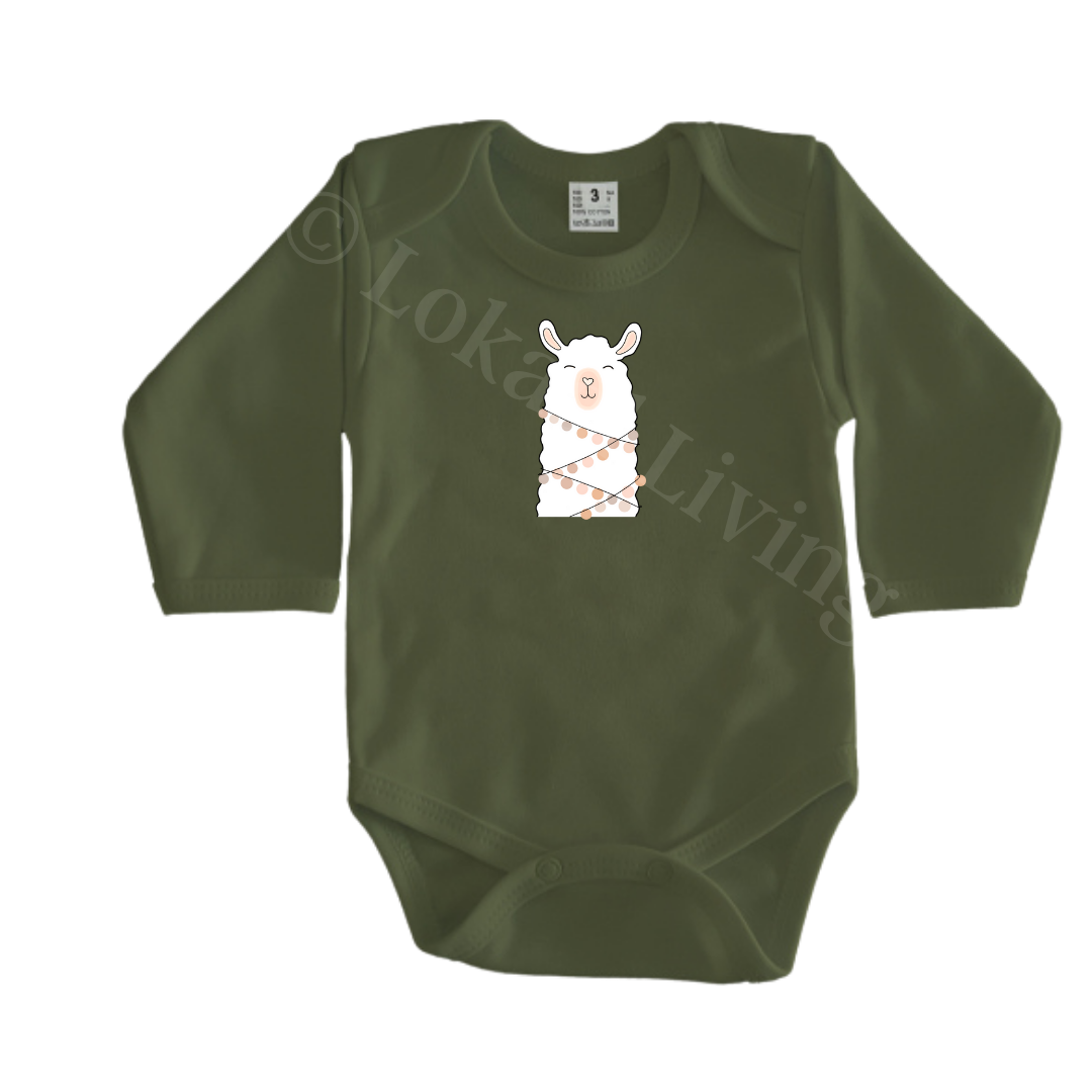 Rompers - maat 56-92 - Army groen - lange mouw - (ontwerp naar keuze)