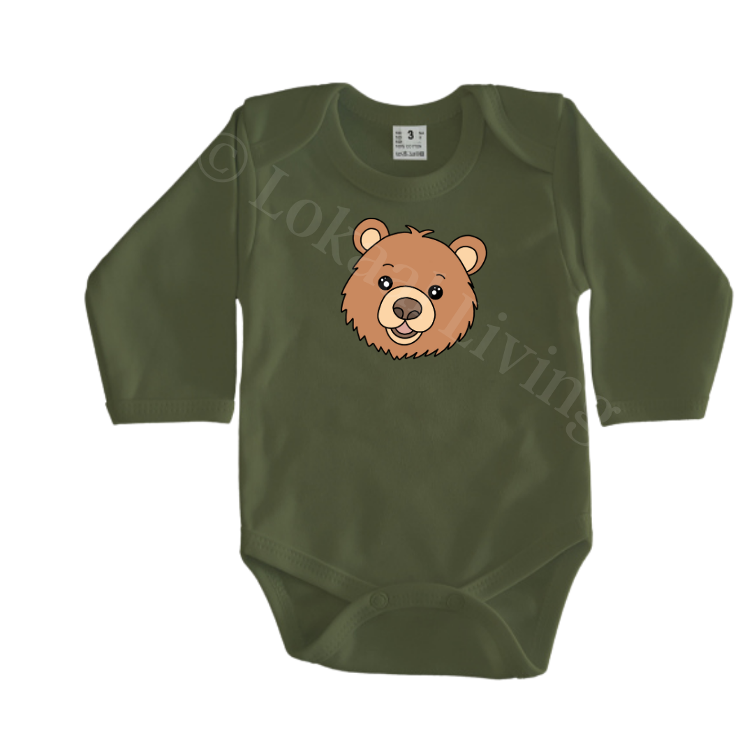 Rompers - maat 56-92 - Army groen - lange mouw - (ontwerp naar keuze)