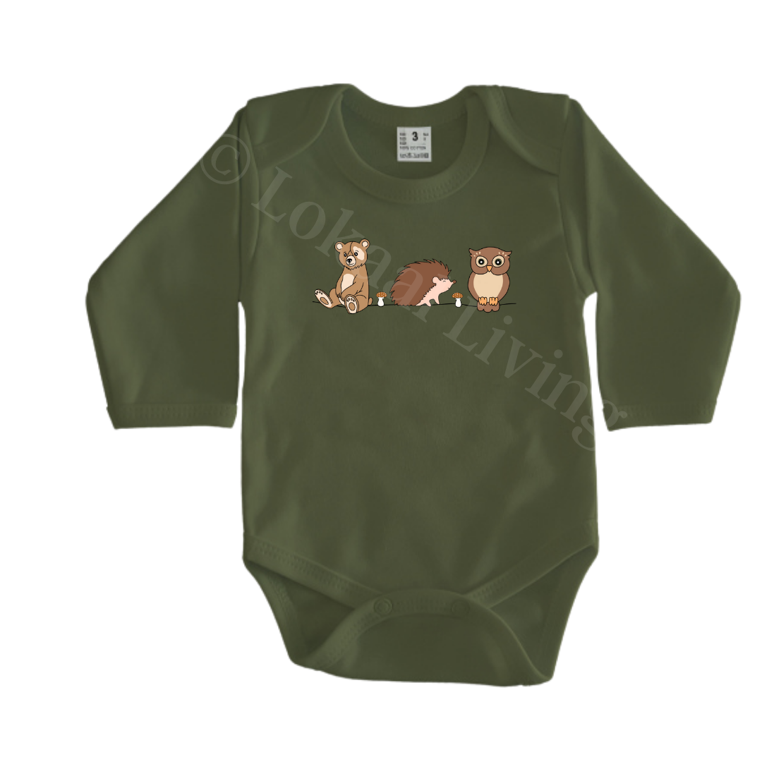 Rompers - maat 56-92 - Army groen - lange mouw - (ontwerp naar keuze)