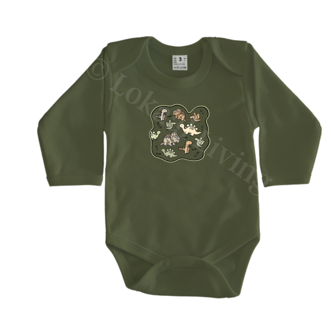 Rompers - maat 56-92 - Army groen - lange mouw - (ontwerp naar keuze)
