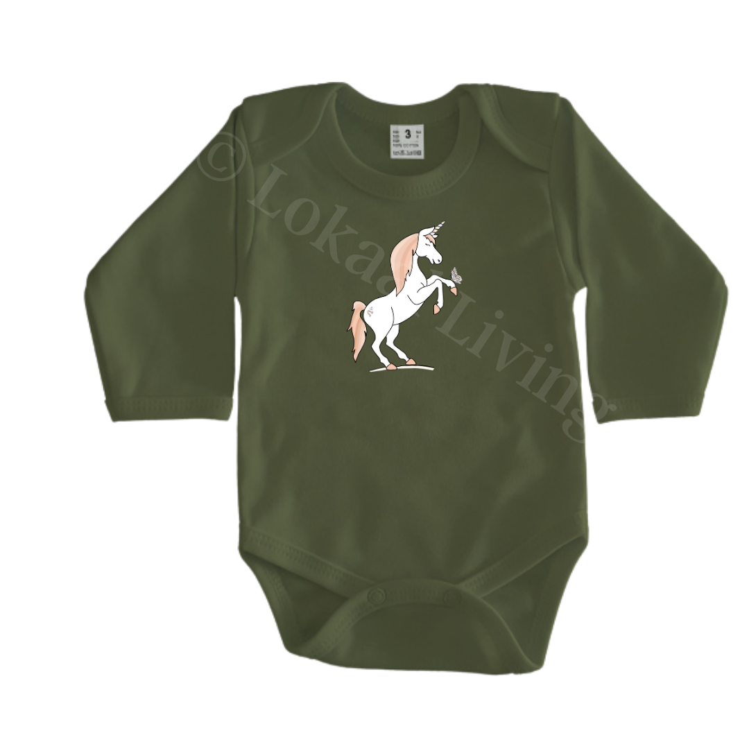 Rompers - maat 56-92 - Army groen - lange mouw - (ontwerp naar keuze)