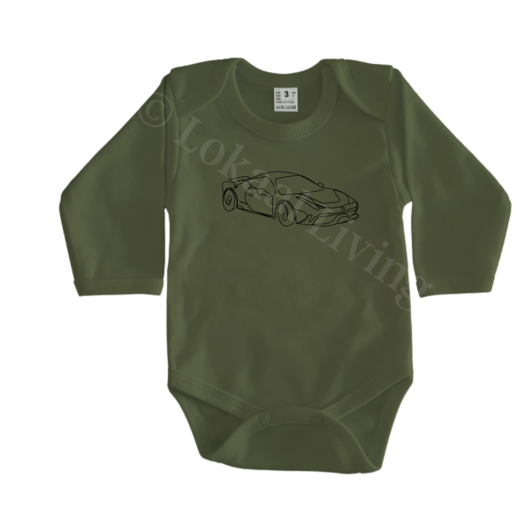 Rompers - maat 56-92 - Army groen - lange mouw - (ontwerp naar keuze)