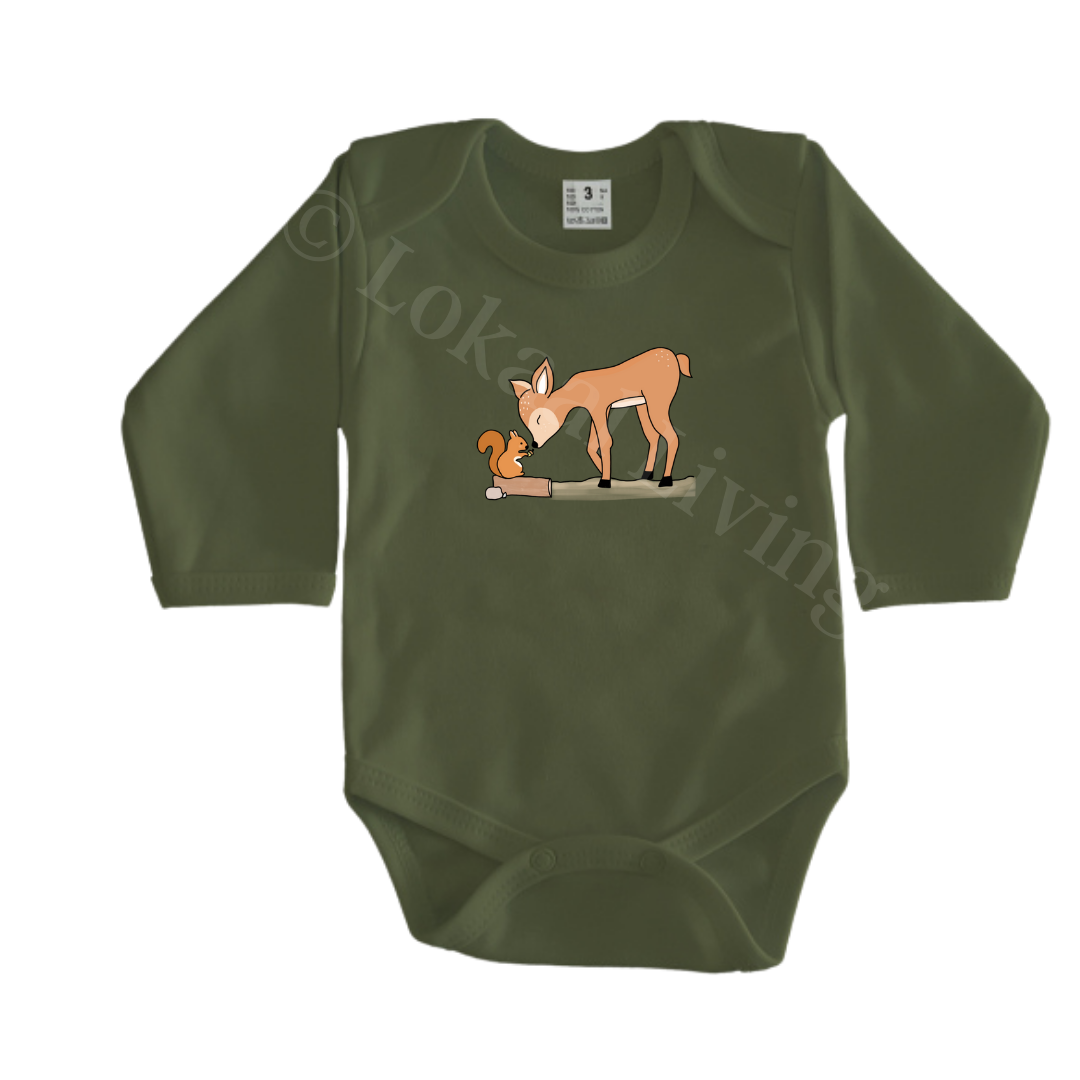 Rompers - maat 56-92 - Army groen - lange mouw - (ontwerp naar keuze)