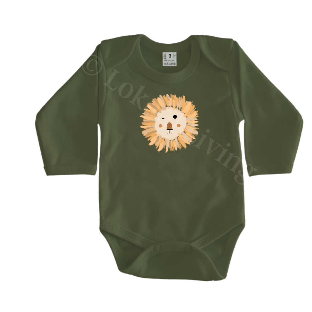 Rompers - maat 56-92 - Army groen - lange mouw - (ontwerp naar keuze)