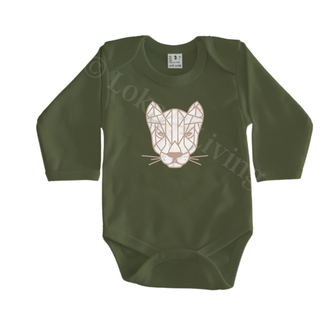 Rompers - maat 56-92 - Army groen - lange mouw - (ontwerp naar keuze)