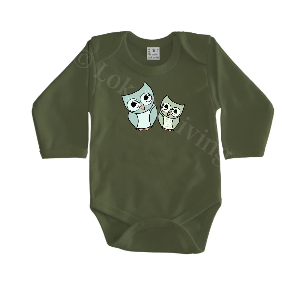 Rompers - maat 56-92 - Army groen - lange mouw - (ontwerp naar keuze)