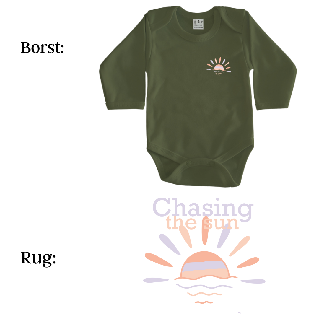 Rompers - maat 56-92 - Army groen - lange mouw - (ontwerp naar keuze)