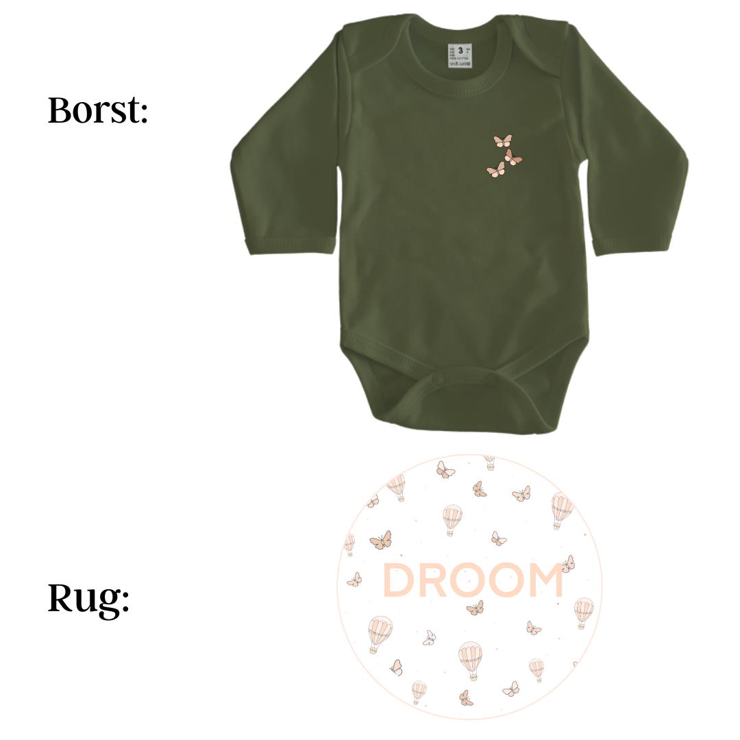 Rompers - maat 56-92 - Army groen - lange mouw - (ontwerp naar keuze)
