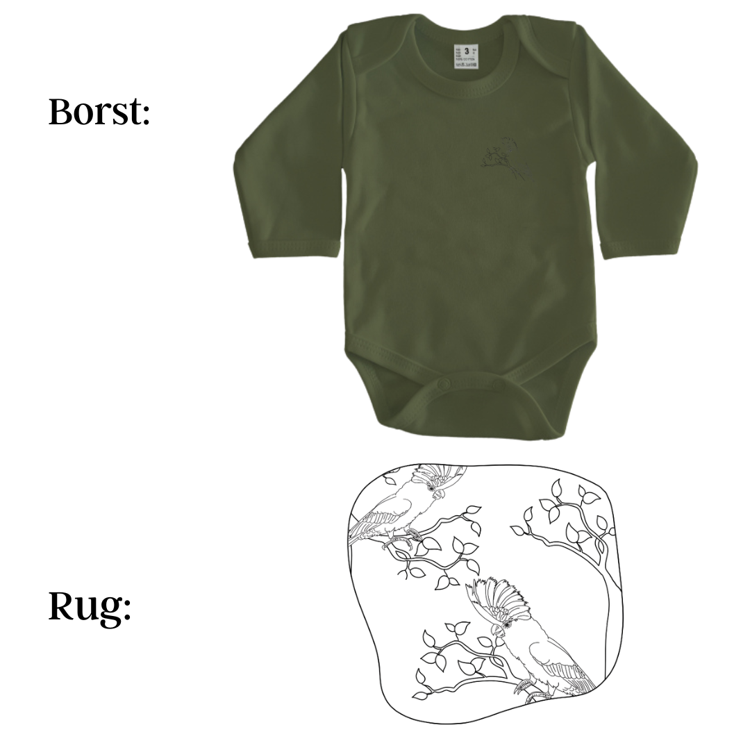 Rompers - maat 56-92 - Army groen - lange mouw - (ontwerp naar keuze)