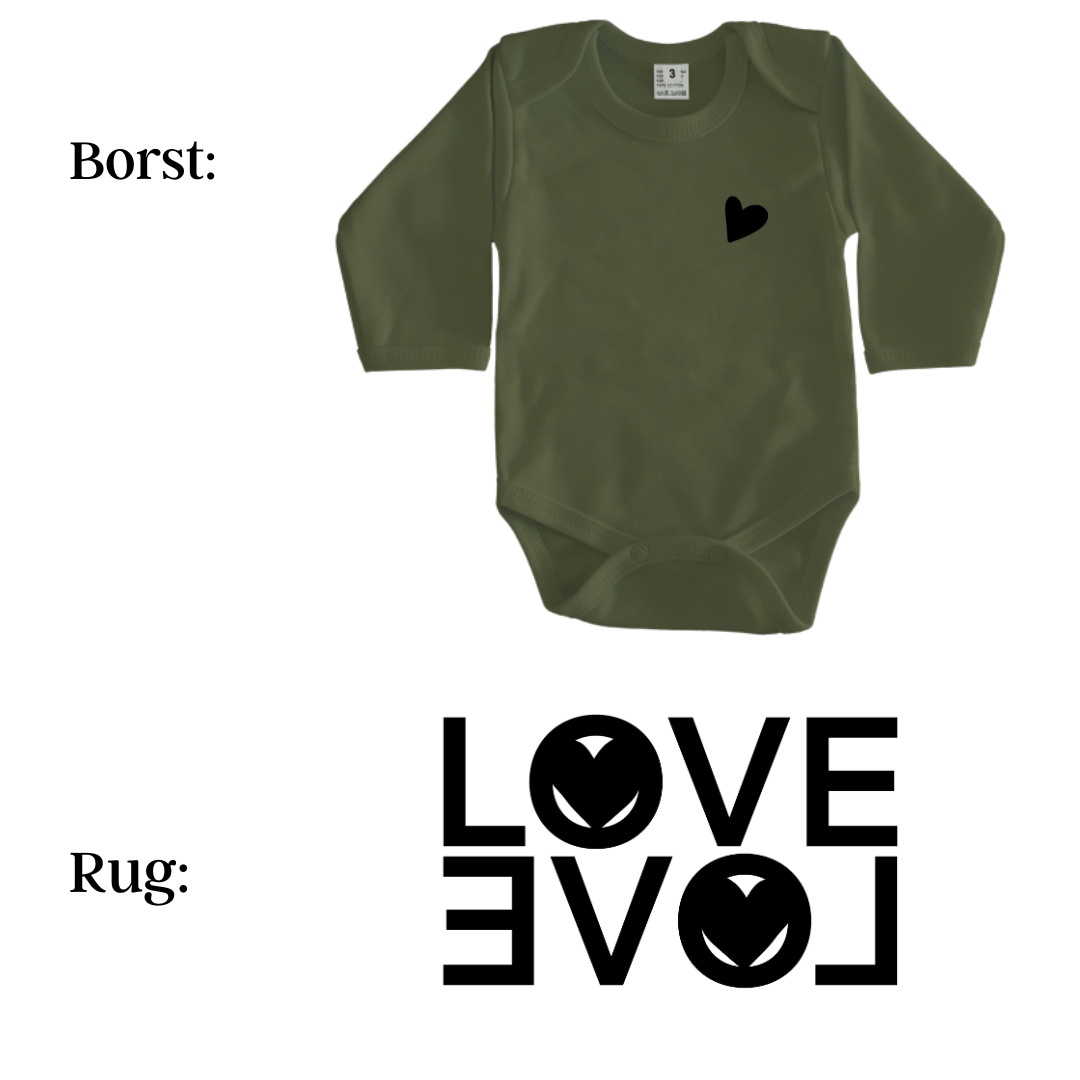 Rompers - maat 56-92 - Army groen - lange mouw - (ontwerp naar keuze)