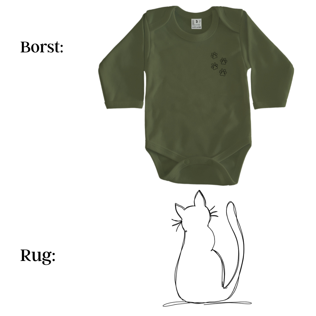 Rompers - maat 56-92 - Army groen - lange mouw - (ontwerp naar keuze)