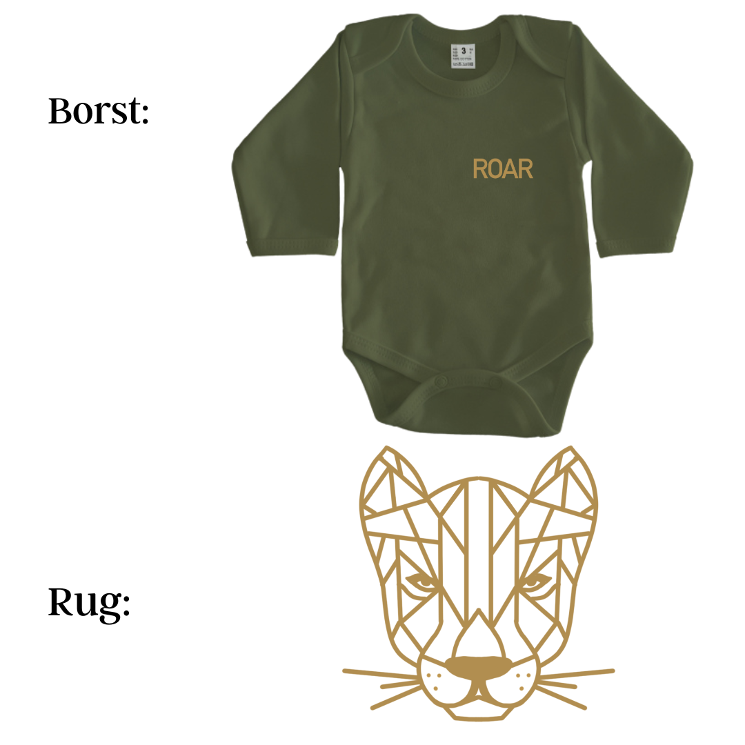 Rompers - maat 56-92 - Army groen - lange mouw - (ontwerp naar keuze)