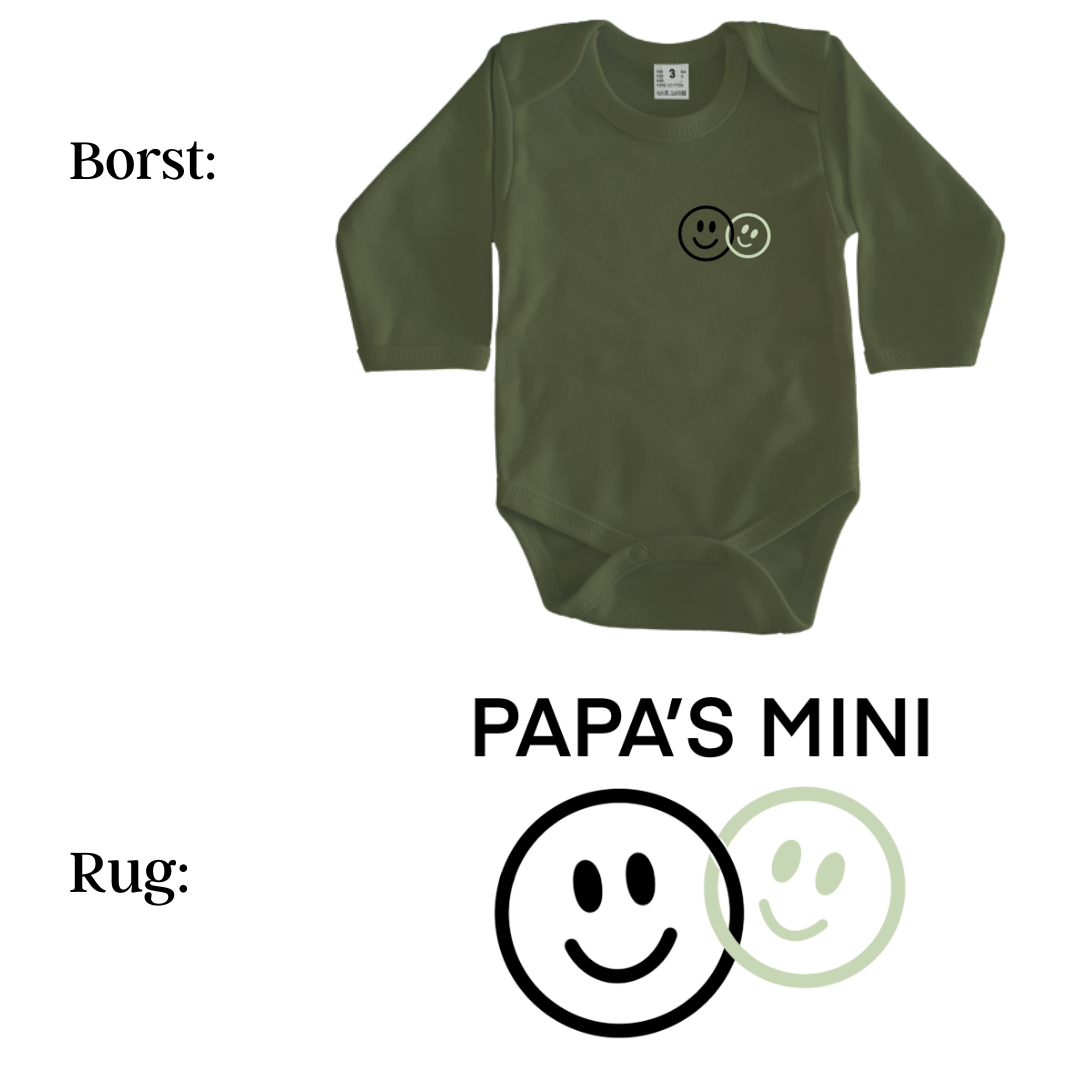 Rompers - maat 56-92 - Army groen - lange mouw - (ontwerp naar keuze)