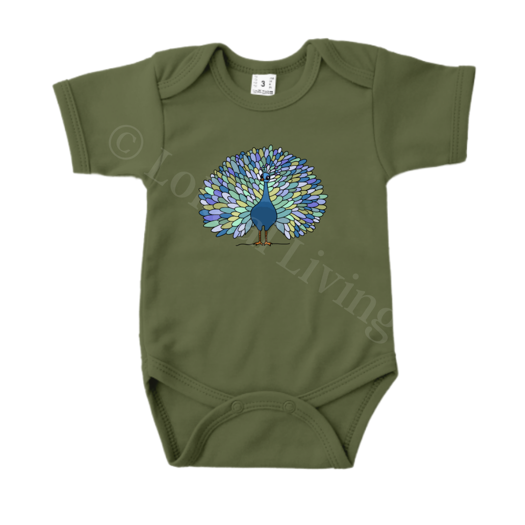 Romper - maat 56-92 - Army groen - korte mouw - (ontwerp naar keuze)