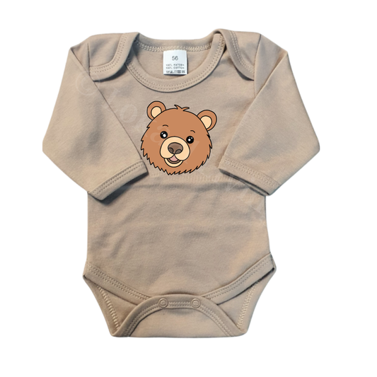 Rompers - maat 56-92 - zand - lange mouw - (ontwerp naar keuze)