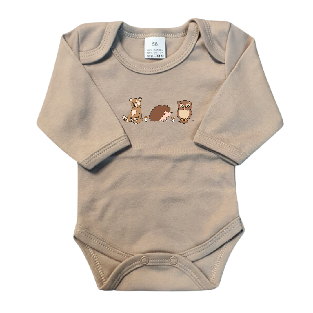 Rompers - maat 56-92 - zand - lange mouw - (ontwerp naar keuze)