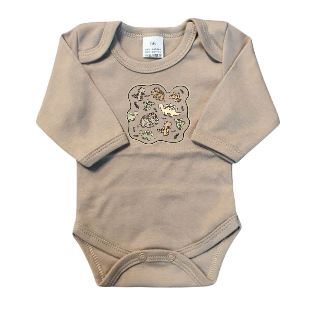 Rompers - maat 56-92 - zand - lange mouw - (ontwerp naar keuze)