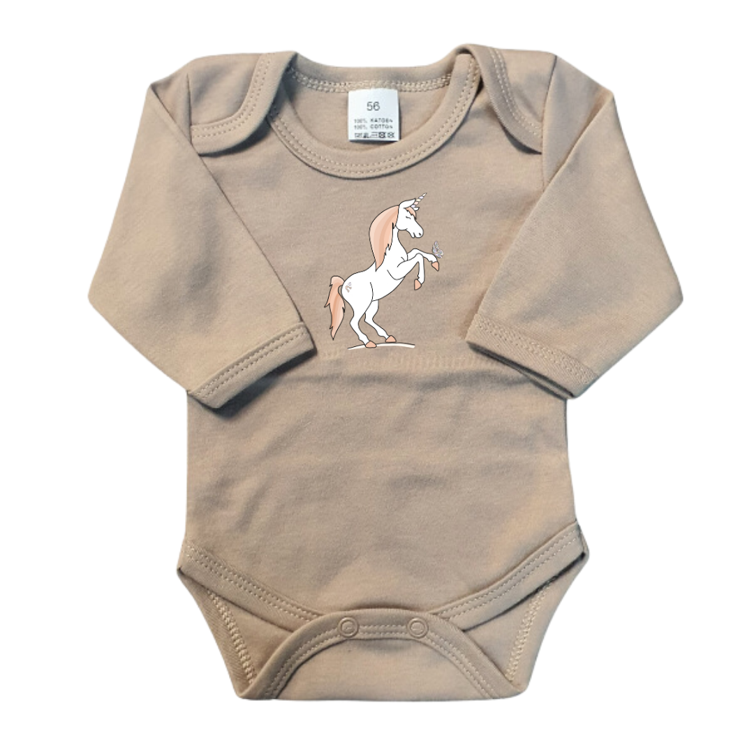 Rompers - maat 56-92 - zand - lange mouw - (ontwerp naar keuze)