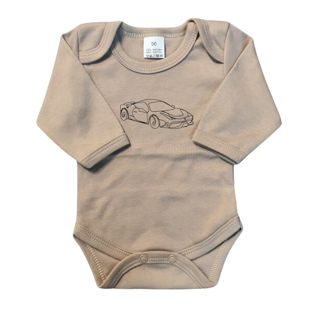 Rompers - maat 56-92 - zand - lange mouw - (ontwerp naar keuze)