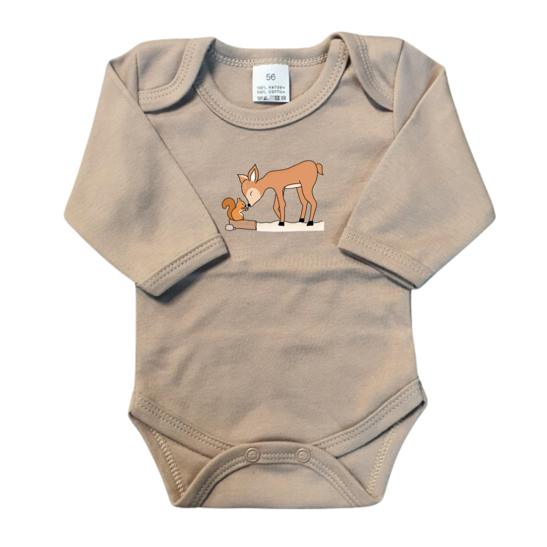 Rompers - maat 56-92 - zand - lange mouw - (ontwerp naar keuze)