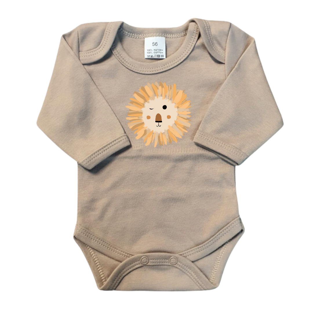 Rompers - maat 56-92 - zand - lange mouw - (ontwerp naar keuze)