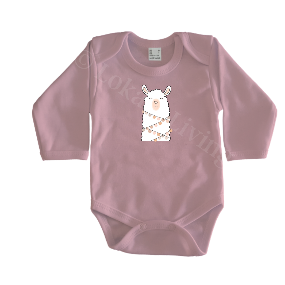 Rompers - maat 56-92 - lichtroze - lange mouw - (ontwerp naar keuze)