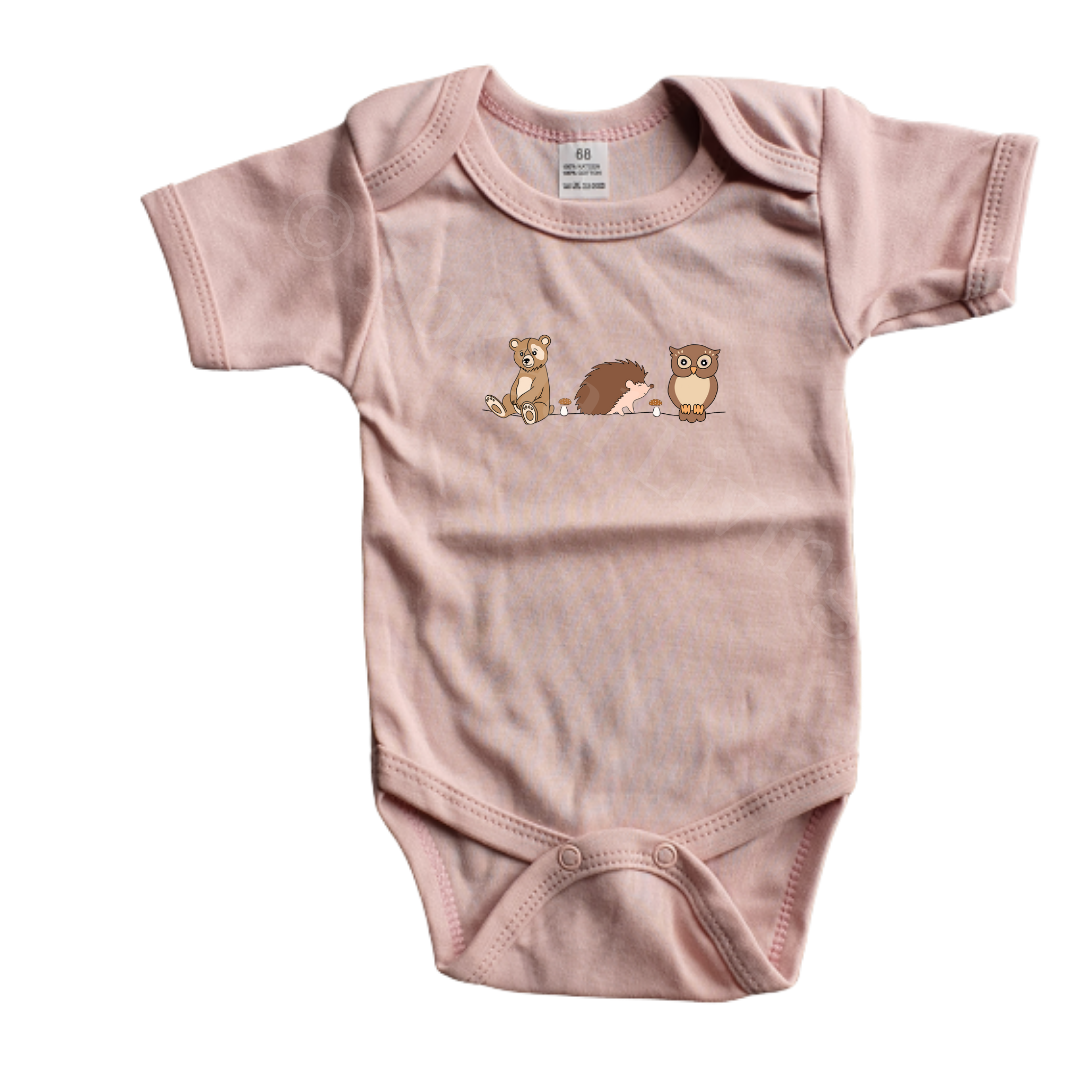 Romper - maat 56-92 - Oud roze- korte mouw - (ontwerp naar keuze)