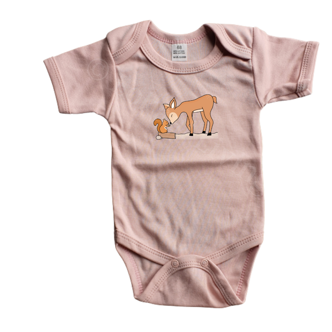 Romper - maat 56-92 - Oud roze- korte mouw - (ontwerp naar keuze)