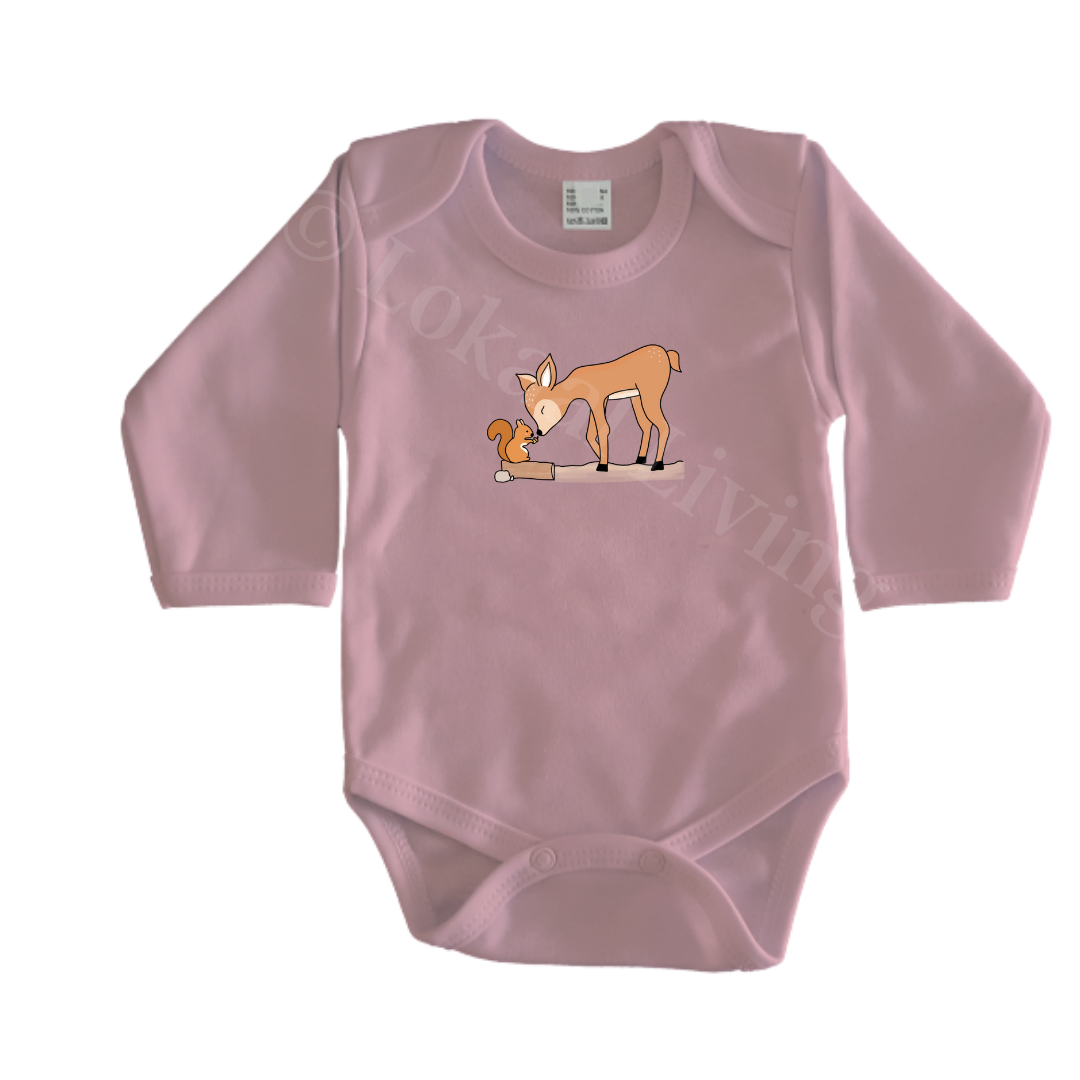 Rompers - maat 56-92 - lichtroze - lange mouw - (ontwerp naar keuze)